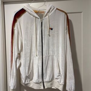 Aviator Nation White Zip-Up Hoodie Large